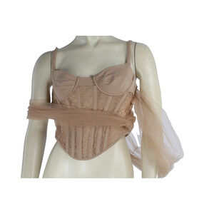 ALIEVA Corset Top Paris Beige Nylon Lace Tulle Detailed Cropped Size S